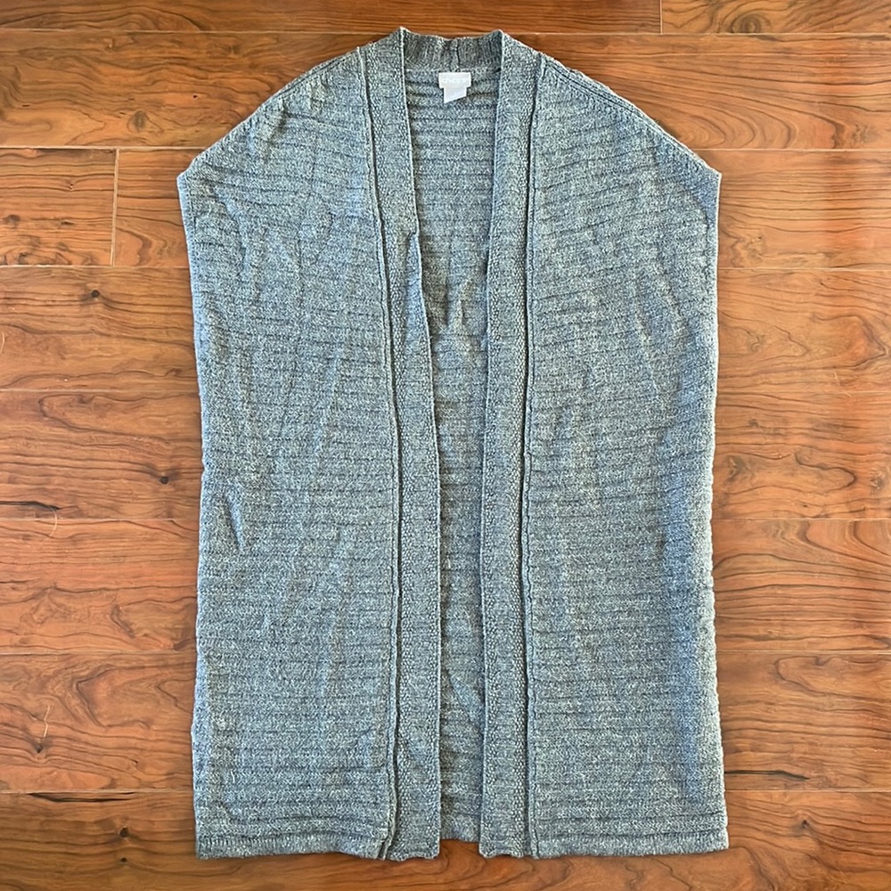 Chico's Gray and Silver Sleevless Knit Long Kimono Shrug Cardigan Sweater